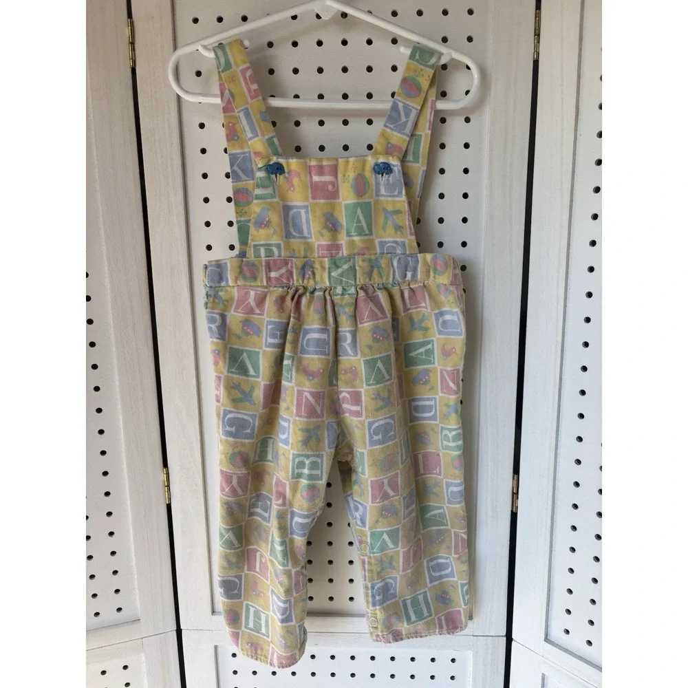 Handmade‎ Baby Girl ABC Bib Overalls No Size Approx. 12M Months Neutral Colors